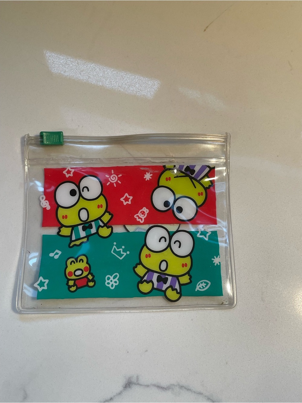 Clear Zip Pouch for Kids - Green Red Frog Design